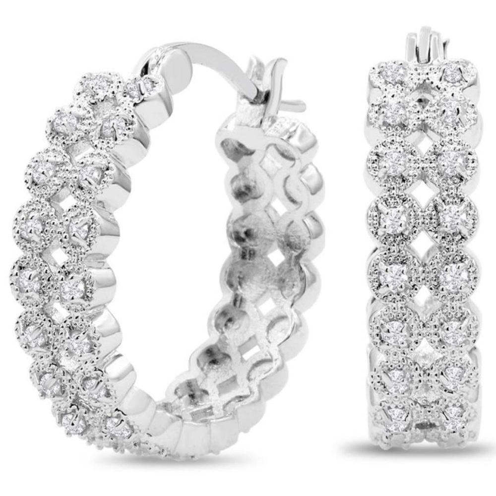1/2 Carat Double Row Diamond Hoop Earrings, 3/4”